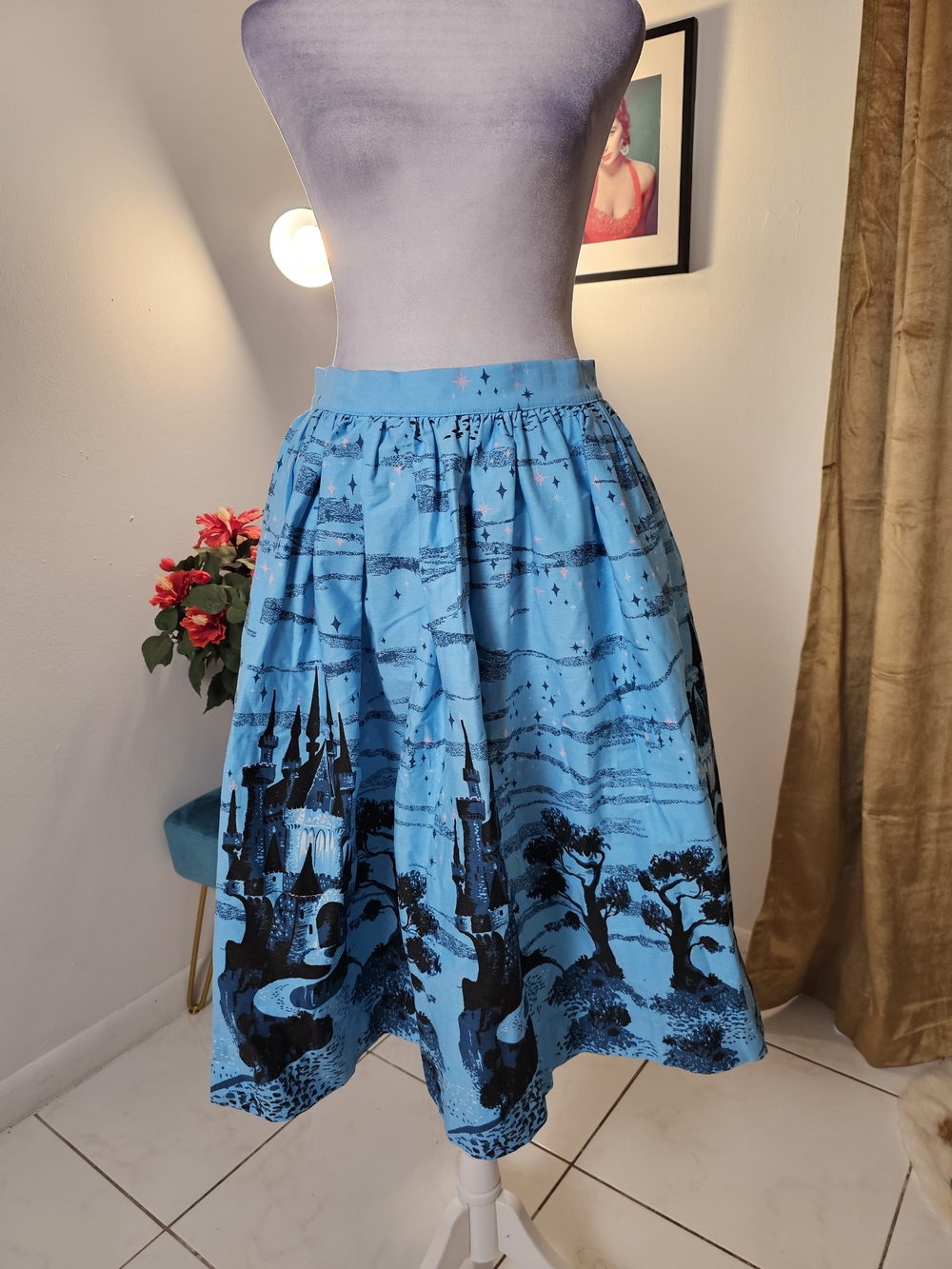Pinup Couture Blue Castle Print Circle Skirt
